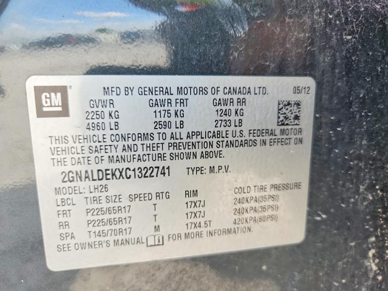 Aukcja sprzedaży 2012 Chevrolet Equinox, vin: 2GNALDEKXC1322741, numer aukcji: 58504346