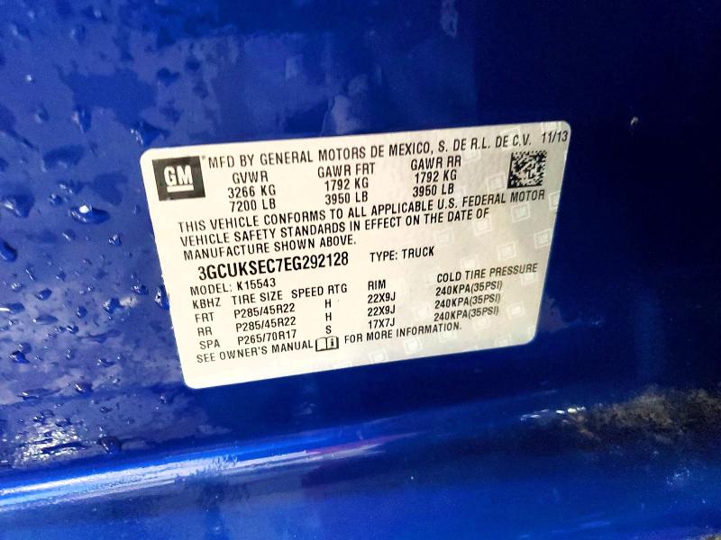 2014 Chevrolet Silverado მანქანა იყიდება აუქციონზე, vin: 3GCUKSEC7EG292128, აუქციონის ნომერი: 58696546