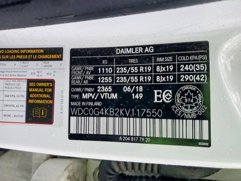 Aukcja sprzedaży 2019 Mercedes-benz Glc, vin: WDC0G4KB2KV117550, numer aukcji: 58123516