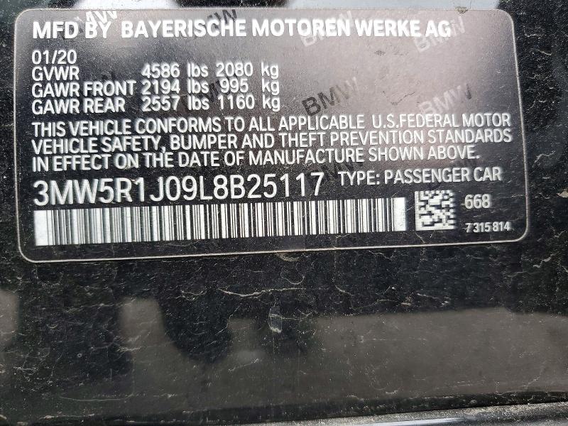 Продаж на аукціоні авто 2020 Bmw 330i, vin: 3MW5R1J09L8B25117, номер лоту: 58568036