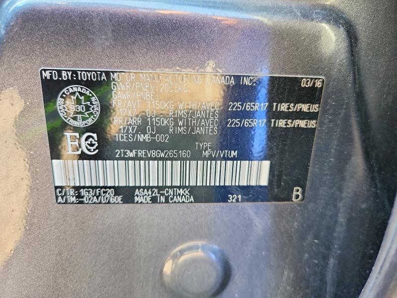 58936326 :رقم المزاد ، 2T3WFREV8GW265160 vin ، 2016 Toyota Rav4 مزاد بيع
