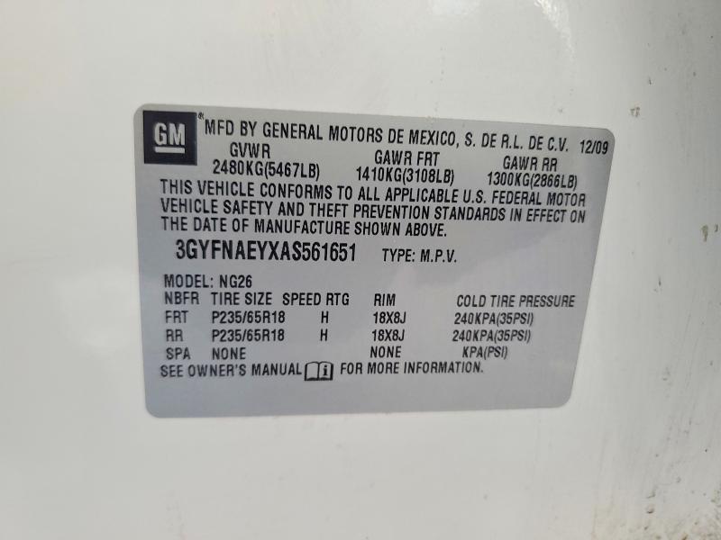 56112646 :رقم المزاد ، 3GYFNAEYXAS561651 vin ، 2010 Cadillac Srx مزاد بيع