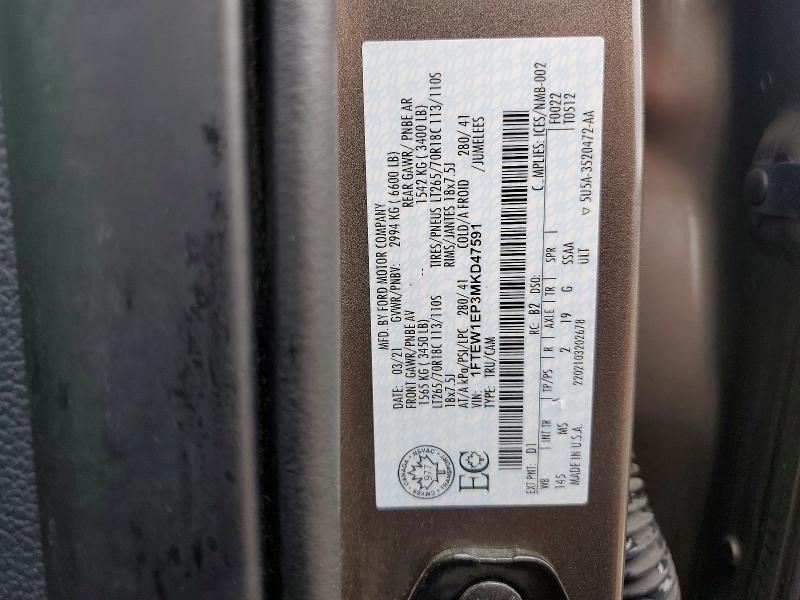 Продажа на аукционе авто 2021 Ford F150, vin: 1FTEW1EP3MKD47591, номер лота: 57920976