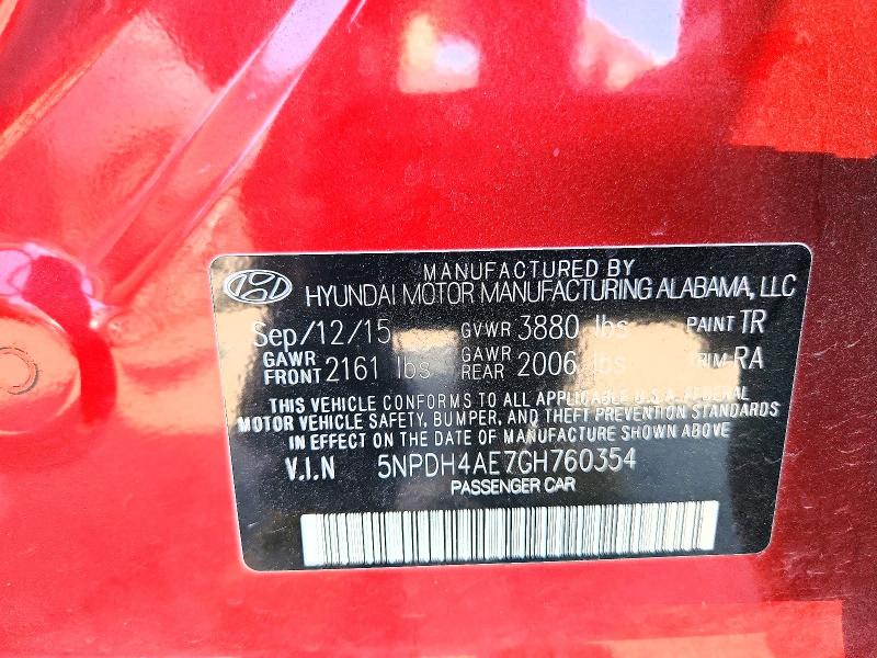 Aukcja sprzedaży 2016 Hyundai Elantra, vin: 5NPDH4AE7GH760354, numer aukcji: 58474246