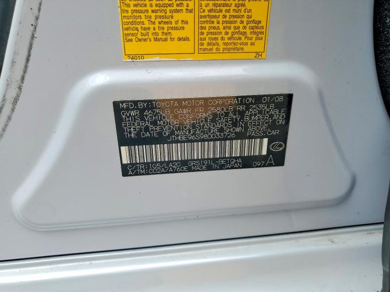 Продаж на аукціоні авто 2008 Lexus Gs, vin: JTHBE96S980033726, номер лоту: 57262396