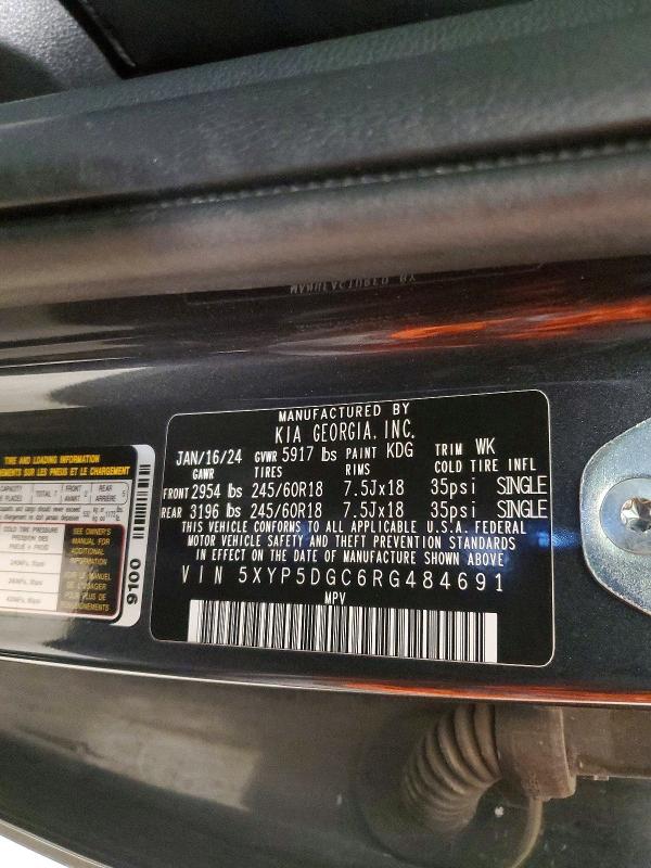 2024 Kia Telluride მანქანა იყიდება აუქციონზე, vin: 5XYP5DGC6RG484691, აუქციონის ნომერი: 57951846
