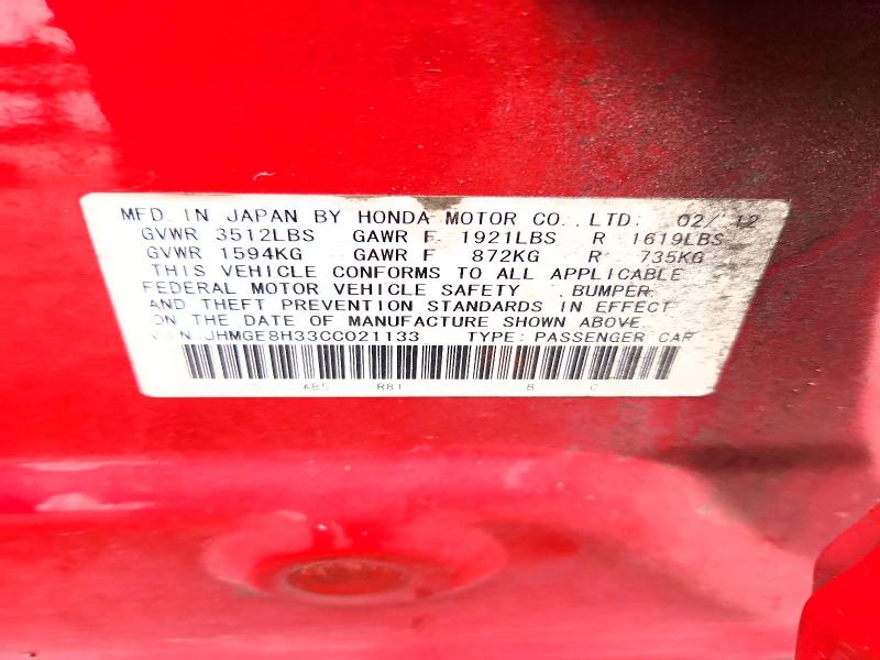 Продаж на аукціоні авто 2012 Honda Fit, vin: JHMGE8H33CC021133, номер лоту: 58934776