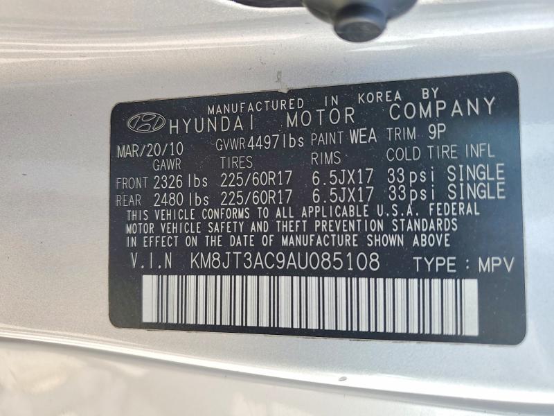 57747376 :رقم المزاد ، KM8JT3AC9AU085108 vin ، 2010 Hyundai Tucson مزاد بيع