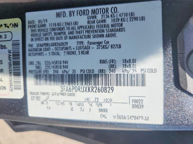 Aukcja sprzedaży 2019 Ford Fusion, vin: 3FA6P0RUXKR260829, numer aukcji: 58886956
