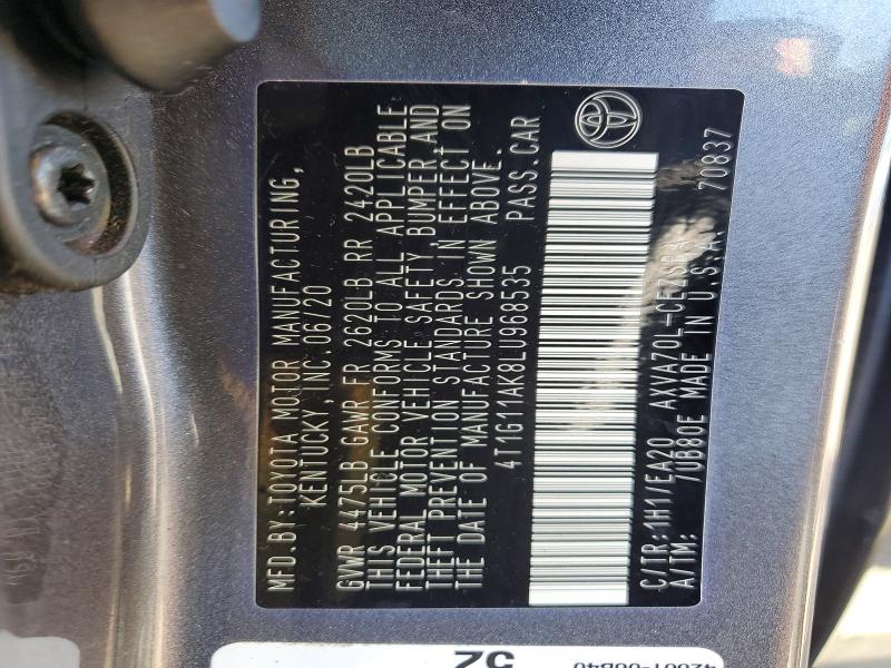 Продаж на аукціоні авто 2020 Toyota Camry, vin: 4T1G11AK8LU968535, номер лоту: 57590046