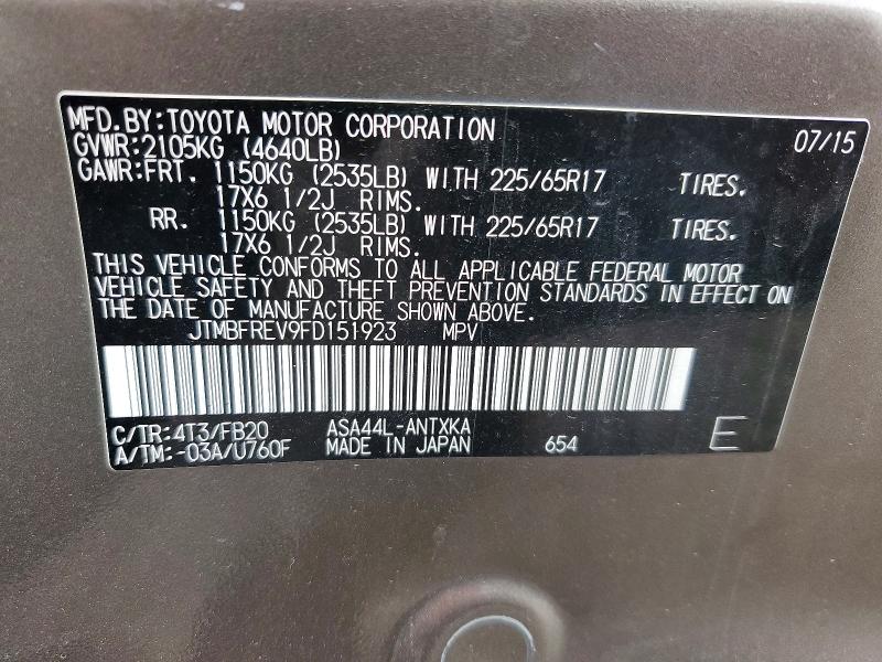 58306676 :رقم المزاد ، JTMBFREV9FD151923 vin ، 2015 Toyota Rav4 مزاد بيع