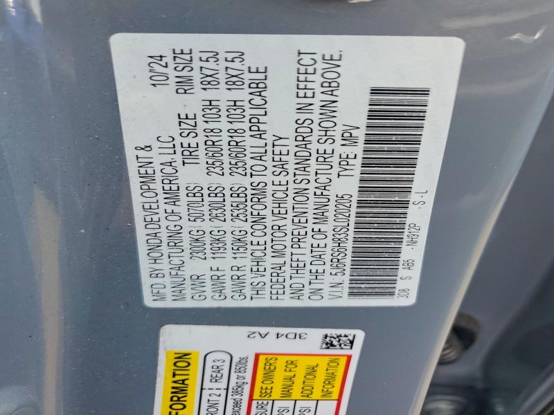 57328866 :رقم المزاد ، 5J6RS6H83SL020205 vin ، 2025 Honda Cr-v مزاد بيع