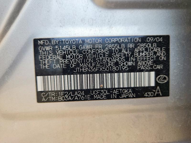 55976076 :رقم المزاد ، JTHBN36FX50180195 vin ، 2005 Lexus Ls مزاد بيع