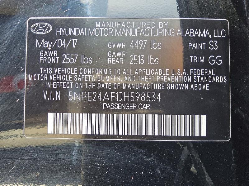 Aukcja sprzedaży 2018 Hyundai Sonata, vin: 5NPE24AF1JH598534, numer aukcji: 58315436