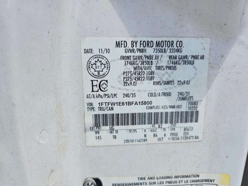 Auction sale of the 2011 Ford F150x, vin: 1FTFW1E61BFA15800, lot number: 57469046
