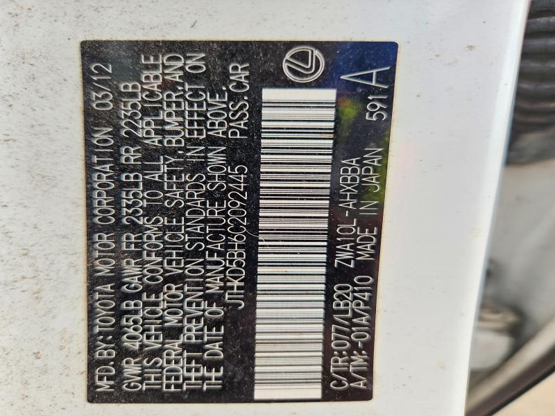 Aukcja sprzedaży 2012 Lexus Ct, vin: JTHKD5BH6C2092445, numer aukcji: 57070826