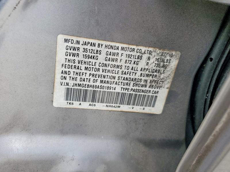 57043486 :رقم المزاد ، JHMGE8H69AS018914 vin ، 2010 Honda Fit مزاد بيع
