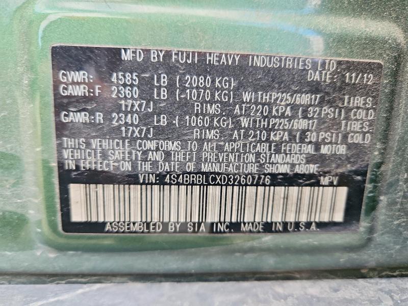 2013 Subaru Outback მანქანა იყიდება აუქციონზე, vin: 4S4BRBLCXD3260776, აუქციონის ნომერი: 56744196