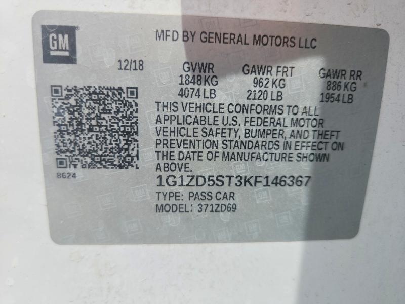 Aukcja sprzedaży 2019 Chevrolet Malibu, vin: 1G1ZD5ST3KF146367, numer aukcji: 56163906