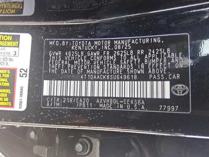 2025 Toyota Camry მანქანა იყიდება აუქციონზე, vin: 4T1DAACK8SU649618, აუქციონის ნომერი: 56638576