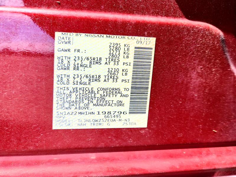 Продажа на аукционе авто 2017 Nissan Murano, vin: 5N1AZ2MH1HN198796, номер лота: 58018786