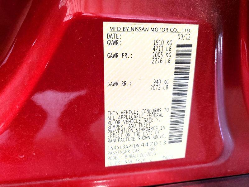 2013 Nissan Altima მანქანა იყიდება აუქციონზე, vin: 1N4AL3AP7DN447013, აუქციონის ნომერი: 56059996