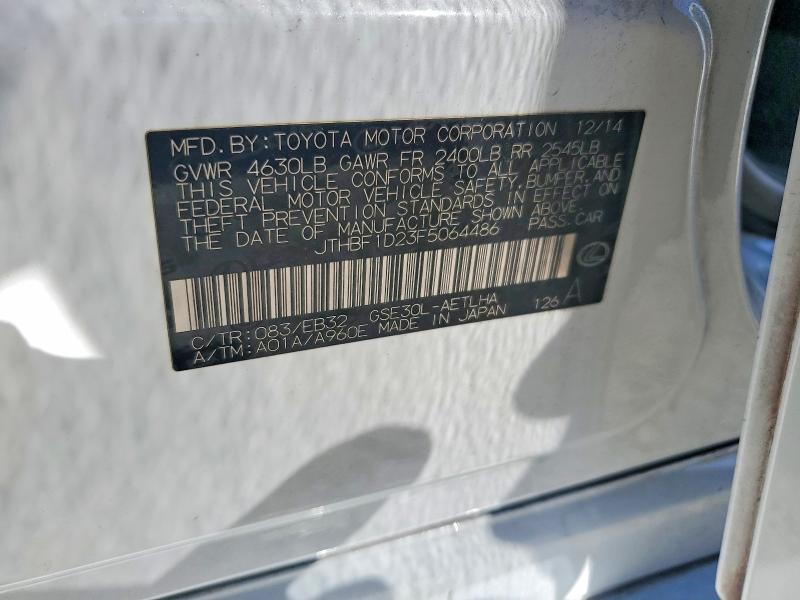 Продажа на аукционе авто 2015 Lexus Is, vin: JTHBF1D23F5064486, номер лота: 55469376
