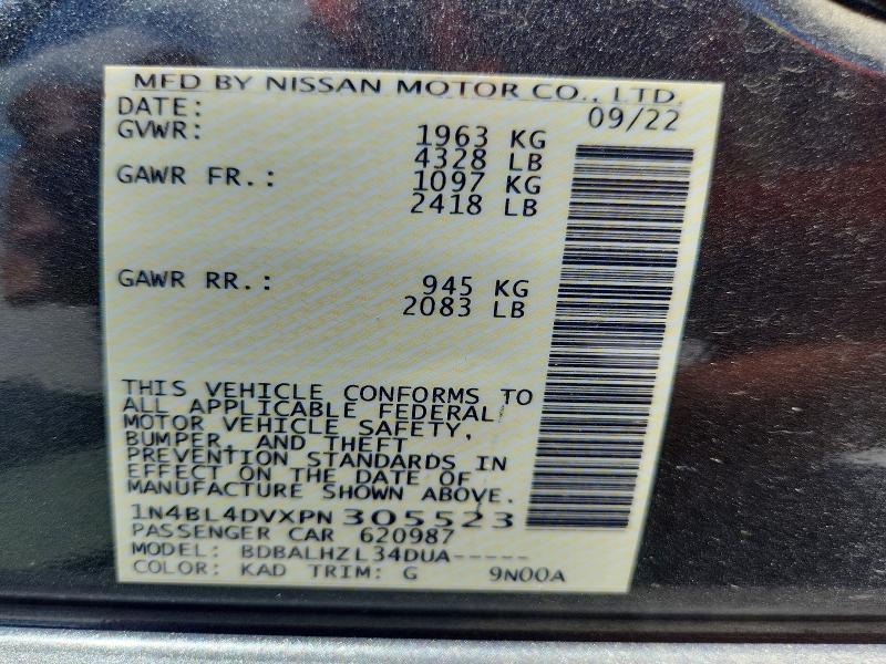 2023 Nissan Altima მანქანა იყიდება აუქციონზე, vin: 1N4BL4DVXPN305523, აუქციონის ნომერი: 56826906