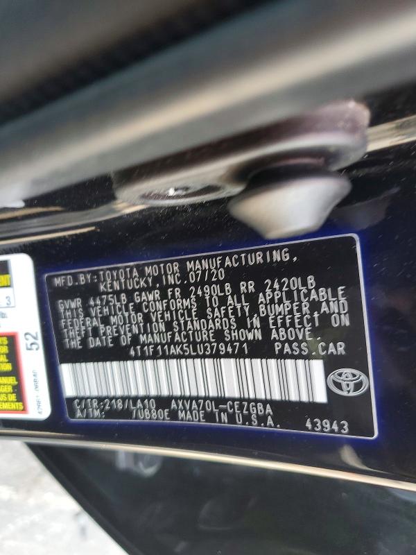 55706396 :رقم المزاد ، 4T1F11AK5LU379471 vin ، 2020 Toyota Camry مزاد بيع
