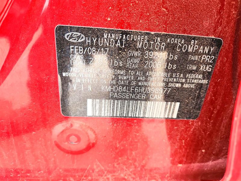 55649056 :رقم المزاد ، KMHD84LF6HU398977 vin ، 2017 Hyundai Elantra مزاد بيع