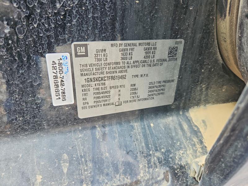 2015 Chevrolet Tahoe მანქანა იყიდება აუქციონზე, vin: 1GNSKCKC7FR619492, აუქციონის ნომერი: 55948906