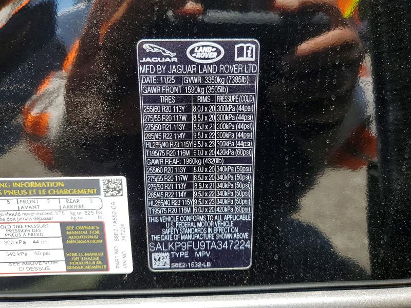 57923676 :رقم المزاد ، SALKP9FU9TA347224 vin ، 2026 Land Rover Range Rover مزاد بيع