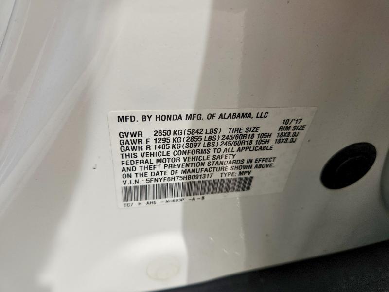 Aukcja sprzedaży 2017 Honda Pilot, vin: 5FNYF6H75HB091317, numer aukcji: 56733616