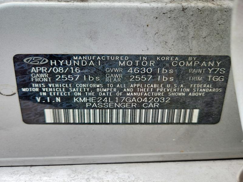 57014026 :رقم المزاد ، KMHE24L17GA042032 vin ، 2016 Hyundai Sonata Hybrid مزاد بيع