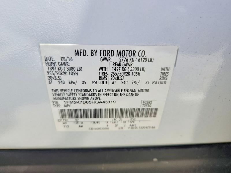 Aukcja sprzedaży 2017 Ford Explorer, vin: 1FM5K7D85HGA43319, numer aukcji: 56789286