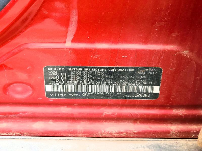 58762386 :رقم المزاد ، JA4AD2A34JZ005187 vin ، 2018 Mitsubishi Outlander مزاد بيع