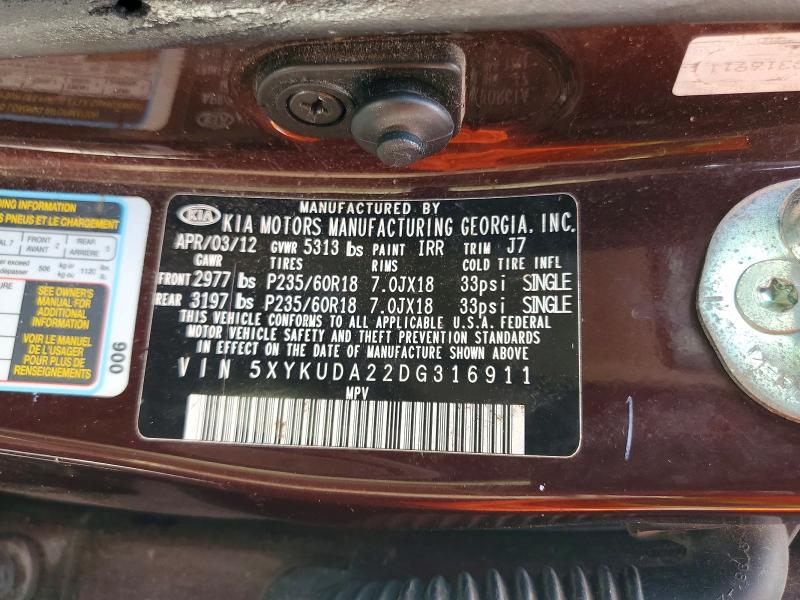 Aukcja sprzedaży 2013 Kia Sorento, vin: 5XYKUDA22DG316911, numer aukcji: 55734866