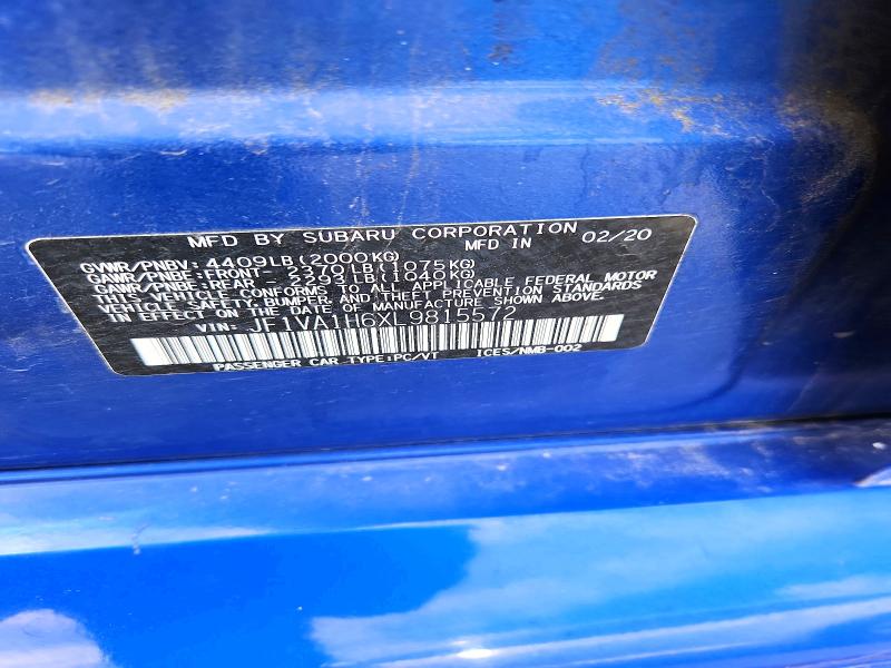 Продаж на аукціоні авто 2020 Subaru Wrx, vin: JF1VA1H6XL9815572, номер лоту: 56435026