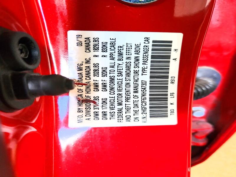 Продаж на аукціоні авто 2019 Honda Civic, vin: 2HGFC2F67KH547307, номер лоту: 57032706