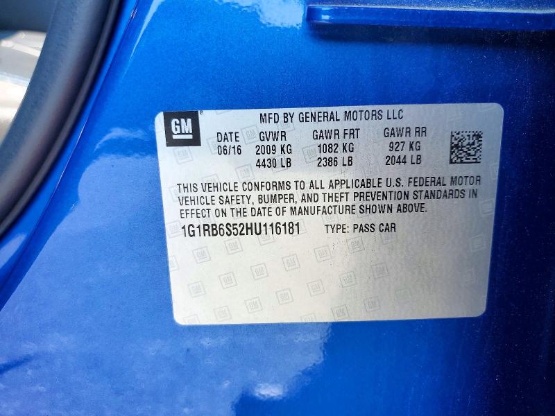 57069986 :رقم المزاد ، 1G1RB6S52HU116181 vin ، 2017 Chevrolet Volt مزاد بيع