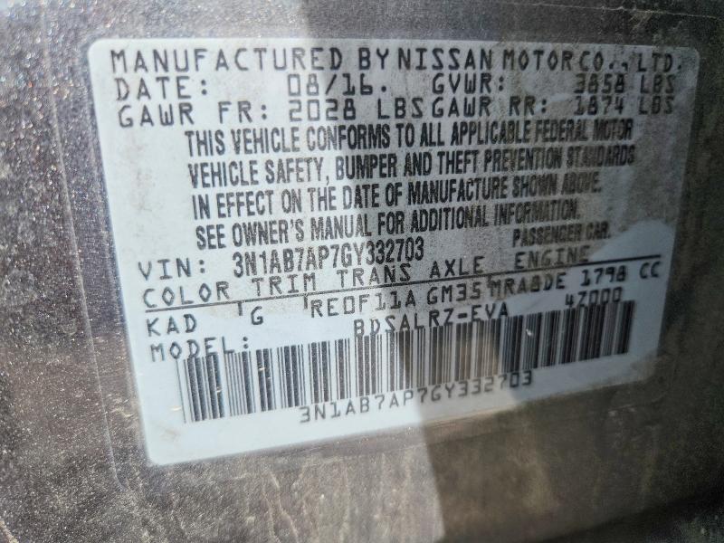 59078126 :رقم المزاد ، 3N1AB7AP7GY332703 vin ، 2016 Nissan Sentra مزاد بيع