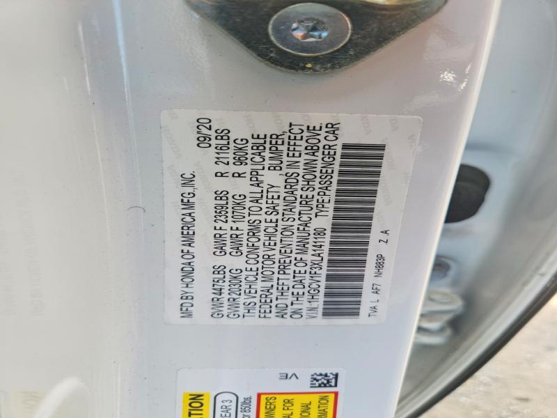 Продажа на аукционе авто 2020 Honda Accord, vin: 1HGCV1F3XLA141180, номер лота: 56650886