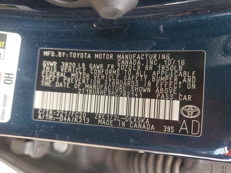 Продажа на аукционе авто 2017 Toyota Corolla, vin: 2T1BURHE9HC782141, номер лота: 58119236