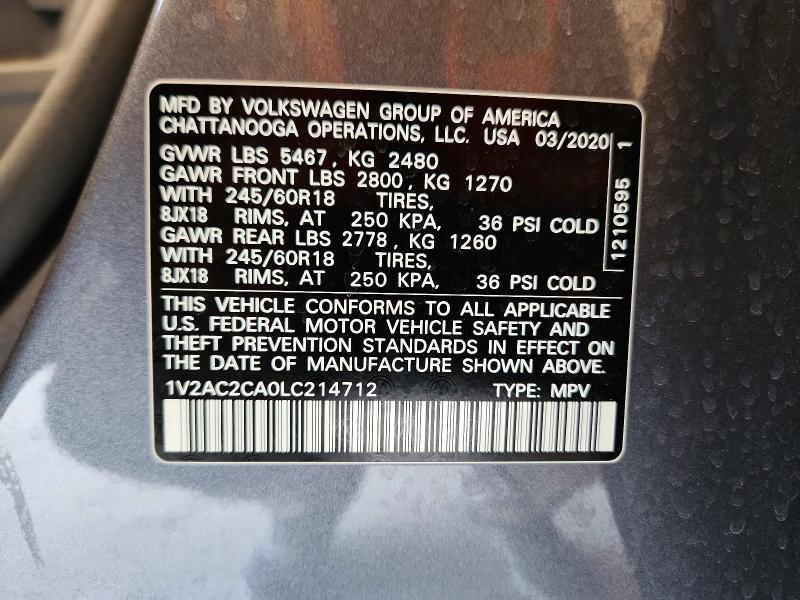 Продаж на аукціоні авто 2020 Volkswagen Atlas Cross Sport, vin: 1V2AC2CA0LC214712, номер лоту: 85618535