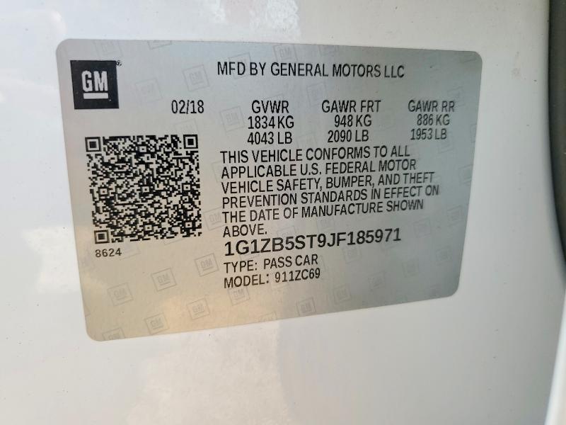 Продажа на аукционе авто 2018 Chevrolet Malibu, vin: 1G1ZB5ST9JF185971, номер лота: 59128976