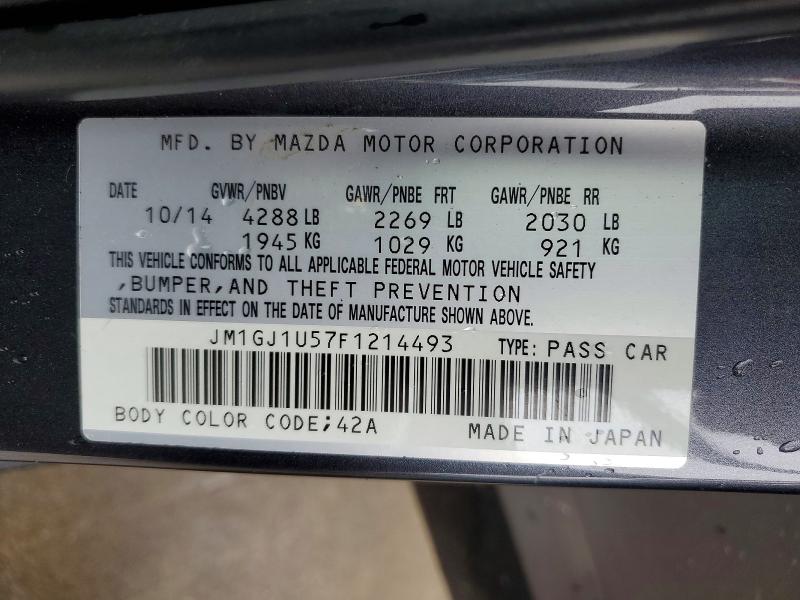 2015 Mazda 6 მანქანა იყიდება აუქციონზე, vin: JM1GJ1U57F1214493, აუქციონის ნომერი: 57359716