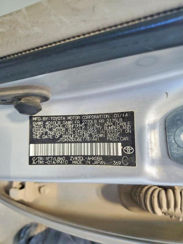 56780256 :رقم المزاد ، JTDKN3DU6E1781441 vin ، 2014 Toyota Prius مزاد بيع