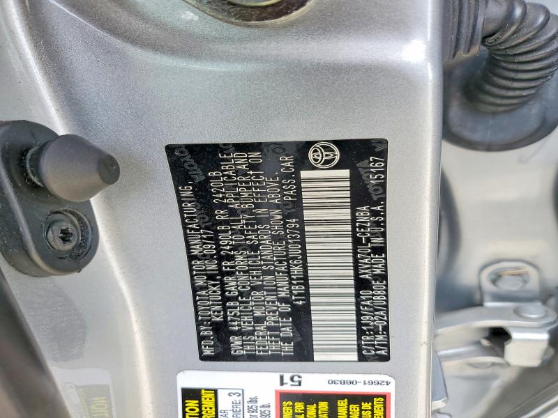 2018 Toyota Camry მანქანა იყიდება აუქციონზე, vin: 4T1B11HK6JU013794, აუქციონის ნომერი: 58780206