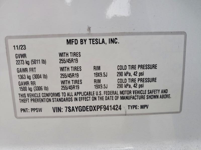 2023 Tesla Model Y მანქანა იყიდება აუქციონზე, vin: 7SAYGDEDXPF941424, აუქციონის ნომერი: 57573146
