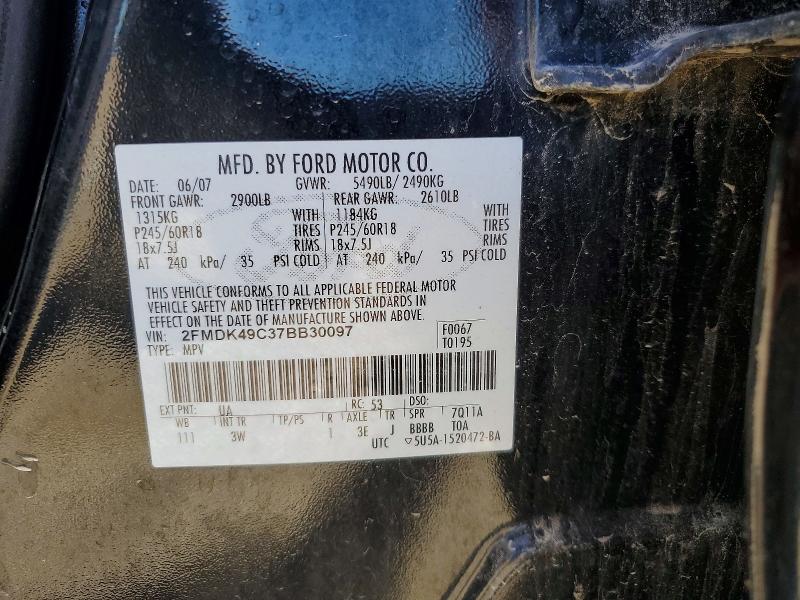 56946866 :رقم المزاد ، 2FMDK49C37BB30097 vin ، 2007 Ford Edge مزاد بيع